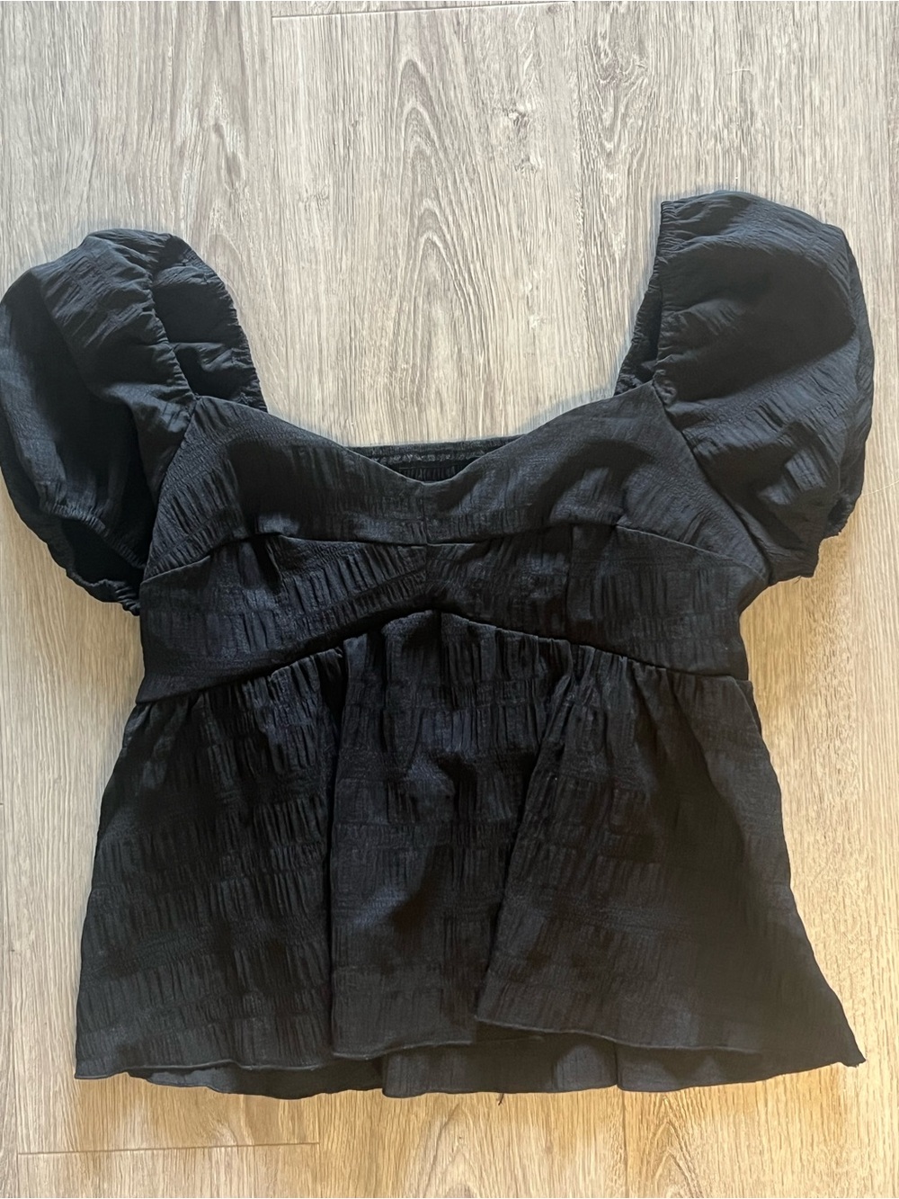 SHEIN Black Square Neck Puff Sleeve Babydoll Top